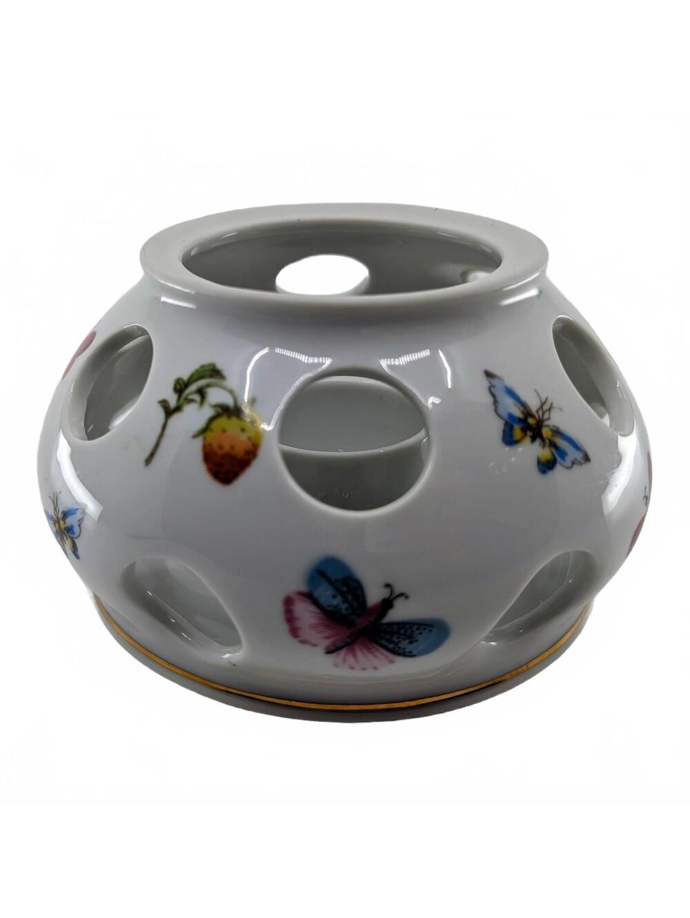 Vintage Ardalt Japan Hand Painted Butterfly Berry Votive Candle Holder